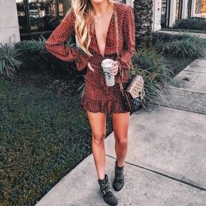 Deep V polka dot dress